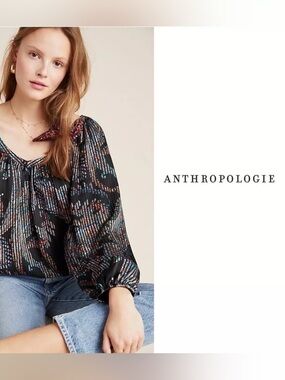 Anthropologie Maeve Madeira Burnout Satin Blouse Large NWOT